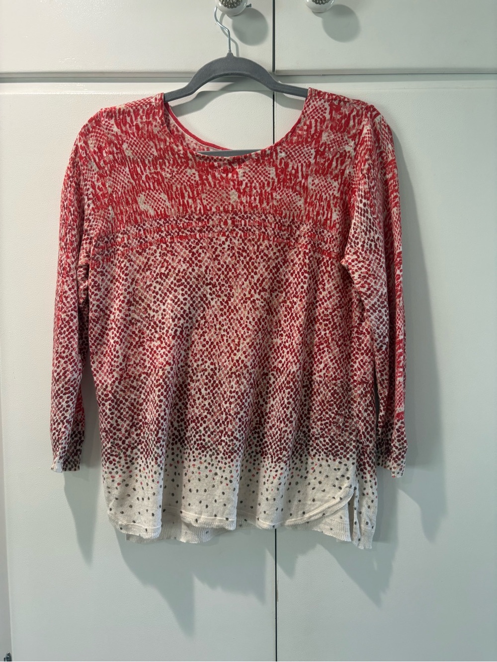 NIC+ZOE Red and White Dot Pattern Knit Top Linen Blend S